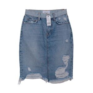 Current/Elliot Women's Ultra High Waist Distressed Pencil Denim Skirt Size 24